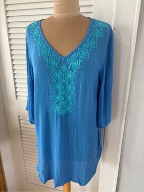 Lilly Pulitzer X Target Crinkle Blue Bell Gauze Tunic w/ Turq.Embroidery Size M